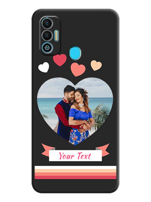Custom Love Shaped Photo with Colorful Stripes on Personalised Space Black Soft Matte Cases - Tecno Spark 7T