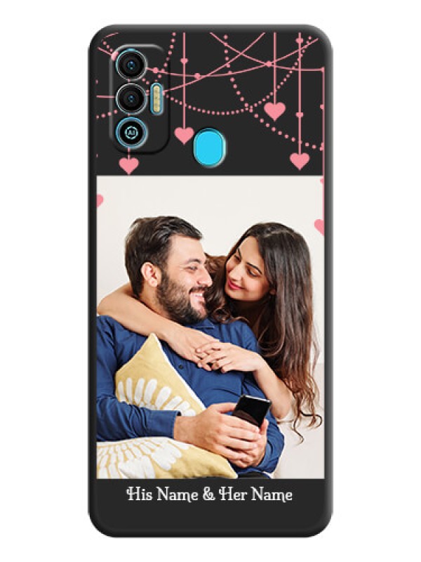 Custom Pink Love Hangings with Text on Space Black Custom Soft Matte Back Cover - Tecno Spark 7T