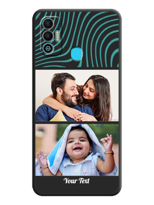 Custom Wave Pattern with 2 Image Holder on Space Black Personalized Soft Matte Phone Covers - Tecno Spark 7T