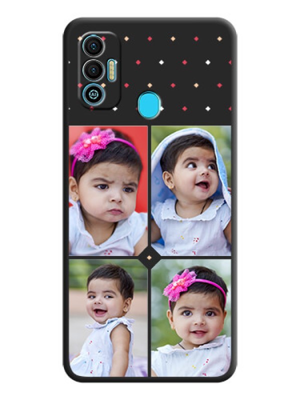 Custom Multicolor Dotted Pattern with 4 Image Holder on Space Black Custom Soft Matte Phone Cases - Tecno Spark 7T