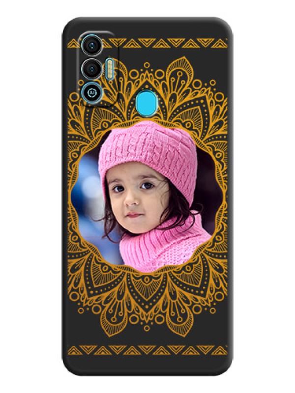 Custom Round Image with Floral Design on Photo on Space Black Soft Matte Mobile Cover - Tecno Spark 7T
