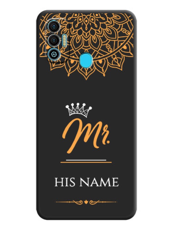 Custom Mr Name with Floral Design  on Personalised Space Black Soft Matte Cases - Tecno Spark 7T