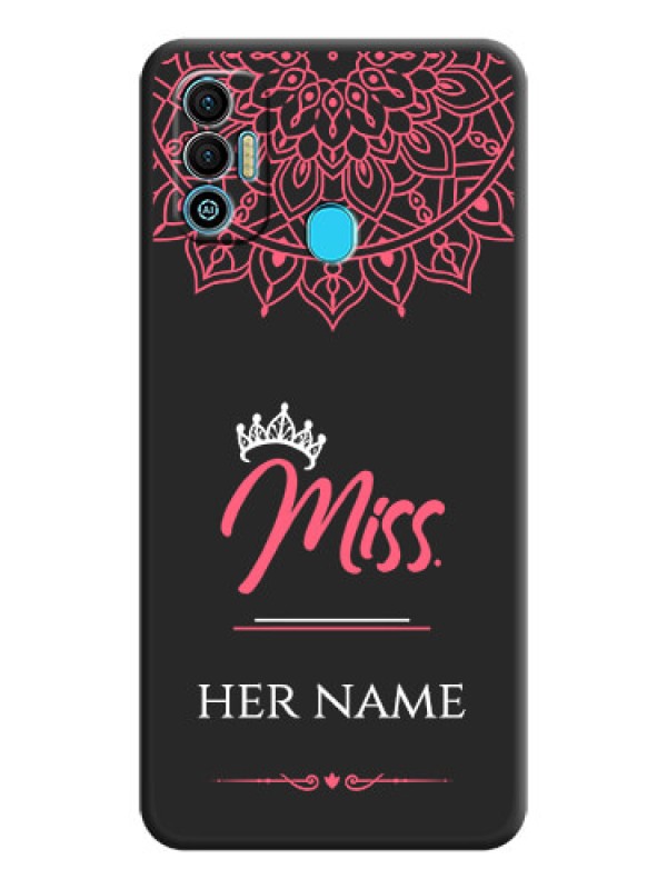 Custom Mrs Name with Floral Design on Space Black Personalized Soft Matte Phone Covers - Tecno Spark 7T
