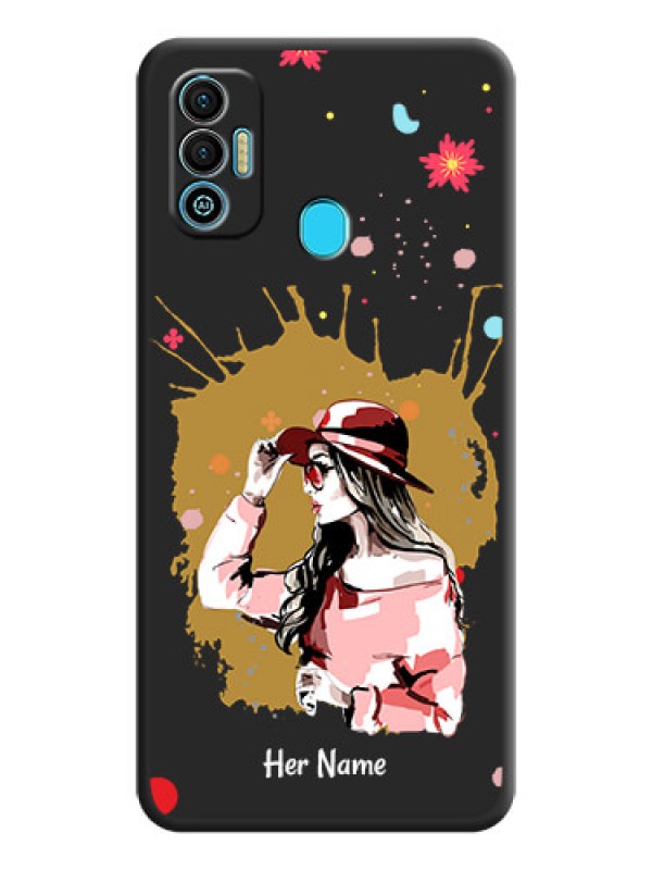 Custom Mordern Lady With Color Splash Background With Custom Text On Space Black Personalized Soft Matte Phone Covers -Tecno Spark 7T