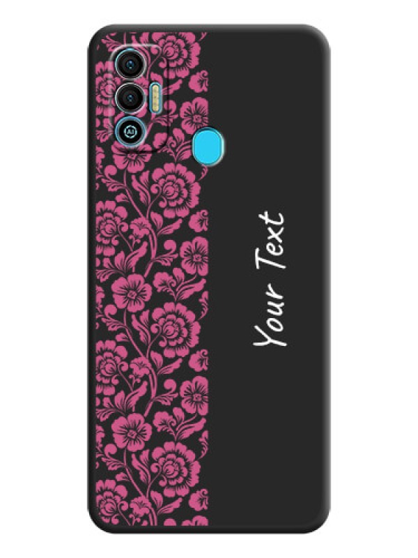 Custom Pink Floral Pattern Design With Custom Text On Space Black Personalized Soft Matte Phone Covers -Tecno Spark 7T