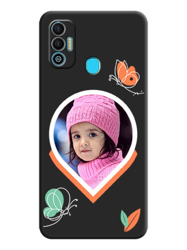 Custom Upload Pic With Simple Butterly Design On Space Black Personalized Soft Matte Phone Covers -Tecno Spark 7T