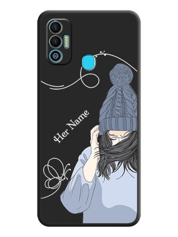 Custom Girl With Blue Winter Outfiit Custom Text Design On Space Black Personalized Soft Matte Phone Covers -Tecno Spark 7T