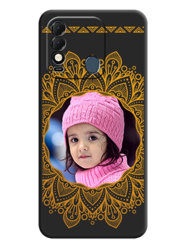Custom Round Image with Floral Design on Photo on Space Black Soft Matte Mobile Cover - Tecno Spark 8