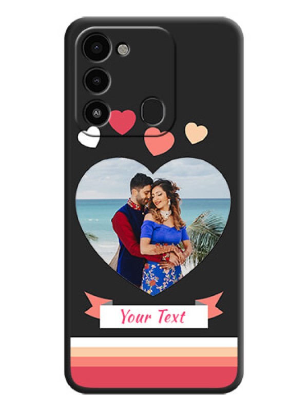 Custom Love Shaped Photo with Colorful Stripes on Personalised Space Black Soft Matte Cases - Tecno Spark 8C