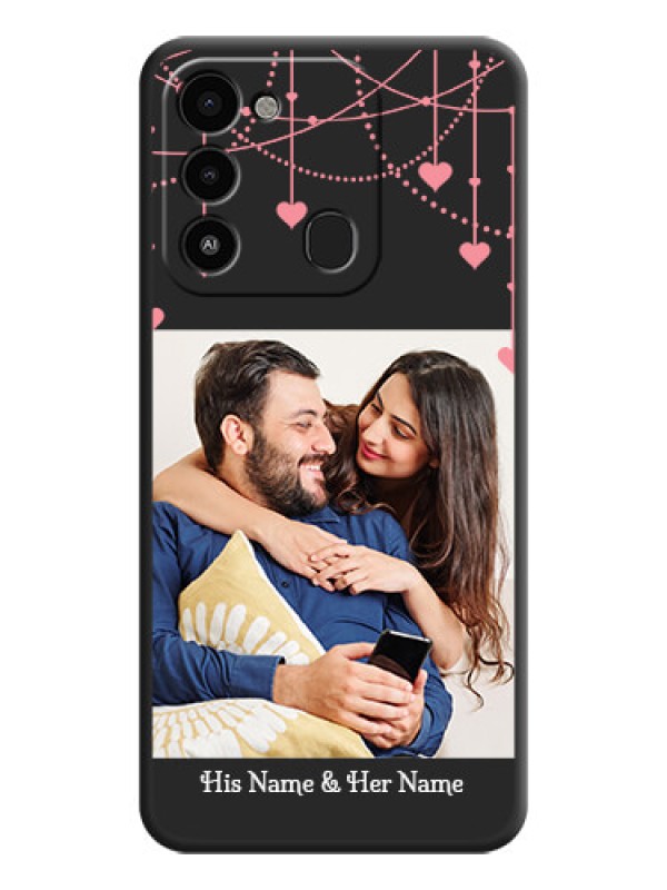 Custom Pink Love Hangings with Text on Space Black Custom Soft Matte Back Cover - Tecno Spark 8C