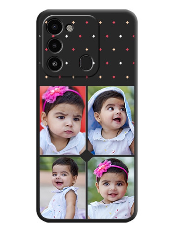 Custom Multicolor Dotted Pattern with 4 Image Holder on Space Black Custom Soft Matte Phone Cases - Tecno Spark 8C