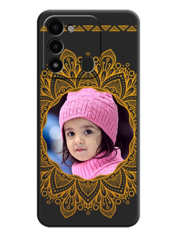 Custom Round Image with Floral Design on Photo on Space Black Soft Matte Mobile Cover - Tecno Spark 8C