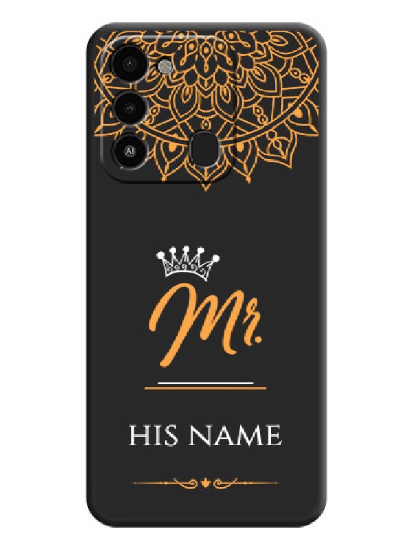 Custom Mr Name with Floral Design  on Personalised Space Black Soft Matte Cases - Tecno Spark 8C