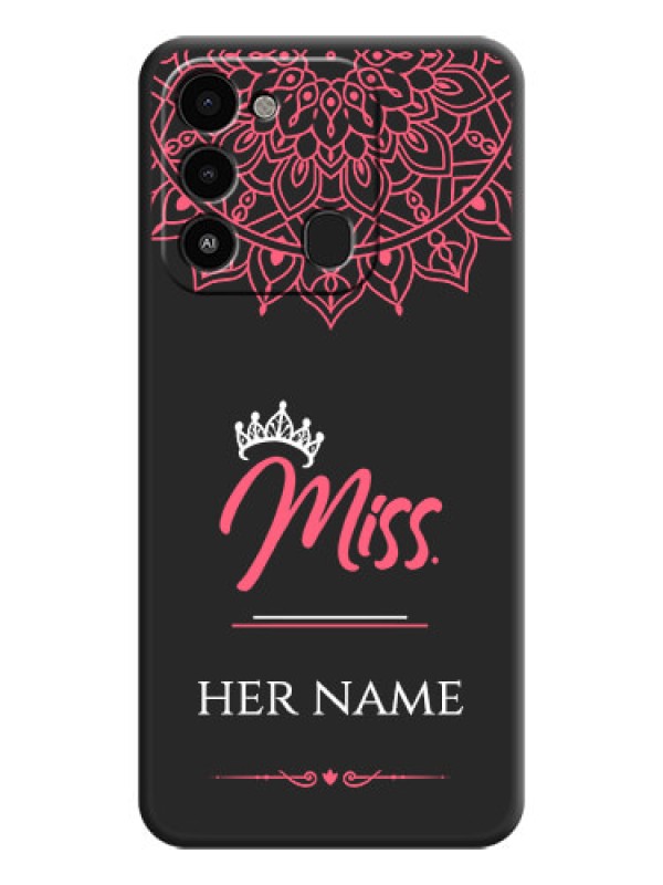 Custom Mrs Name with Floral Design on Space Black Personalized Soft Matte Phone Covers - Tecno Spark 8C