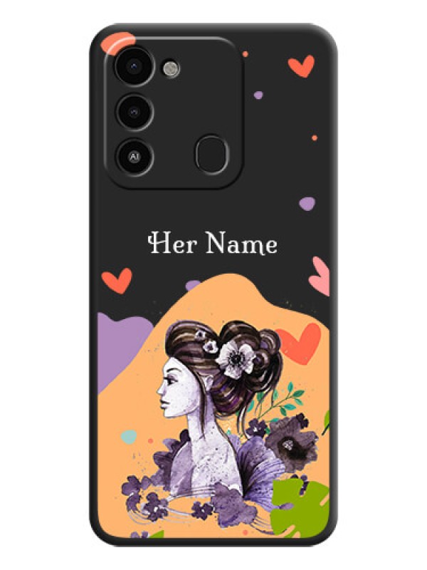 Custom Namecase For Her With Fancy Lady Image On Space Black Personalized Soft Matte Phone Covers -Tecno Spark 8C