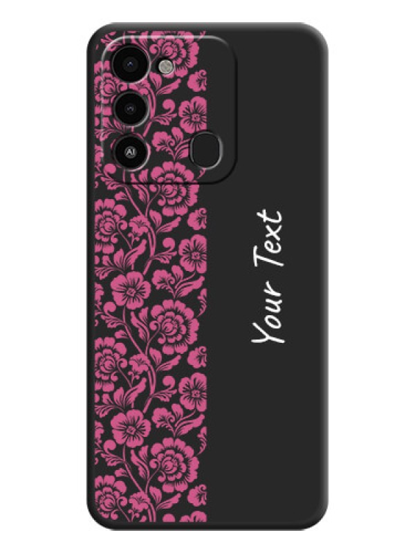 Custom Pink Floral Pattern Design With Custom Text On Space Black Personalized Soft Matte Phone Covers -Tecno Spark 8C