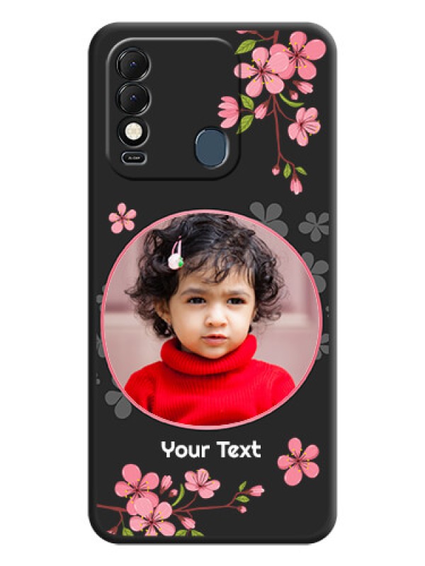 Custom Round Image with Pink Color Floral Design on Photo on Space Black Soft Matte Back Cover - Tecno Spark 8T