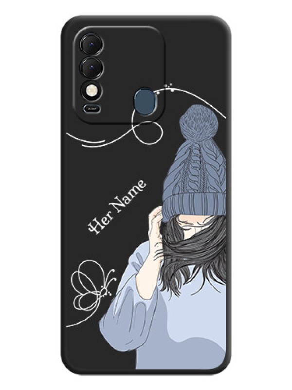 Custom Girl With Blue Winter Outfiit Custom Text Design On Space Black Personalized Soft Matte Phone Covers -Tecno Spark 8T