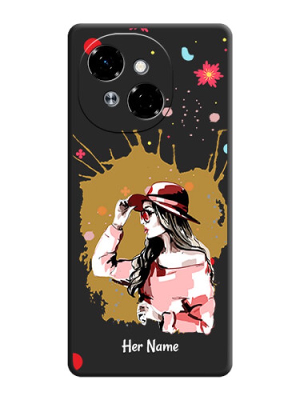 Custom Mordern Lady With Color Splash Background With Custom Text On Space Black Custom Soft Matte Mobile Back Cover - Spark Go 1