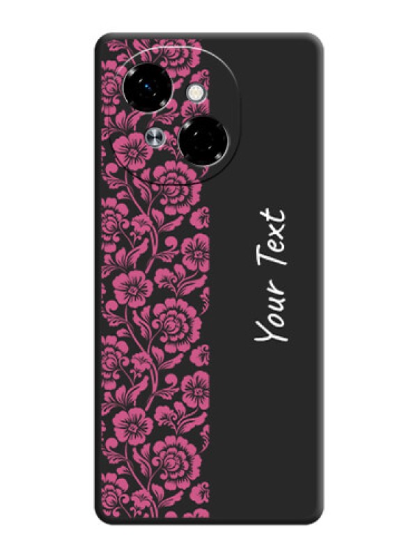 Custom Pink Floral Pattern Design With Custom Text On Space Black Custom Soft Matte Mobile Back Cover - Spark Go 1