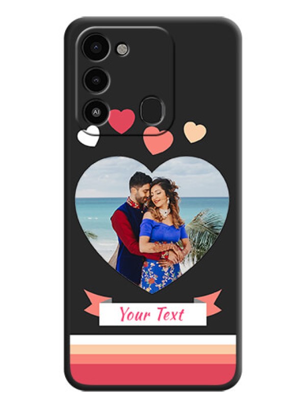 Custom Love Shaped Photo with Colorful Stripes on Personalised Space Black Soft Matte Cases - Tecno Spark Go 2022