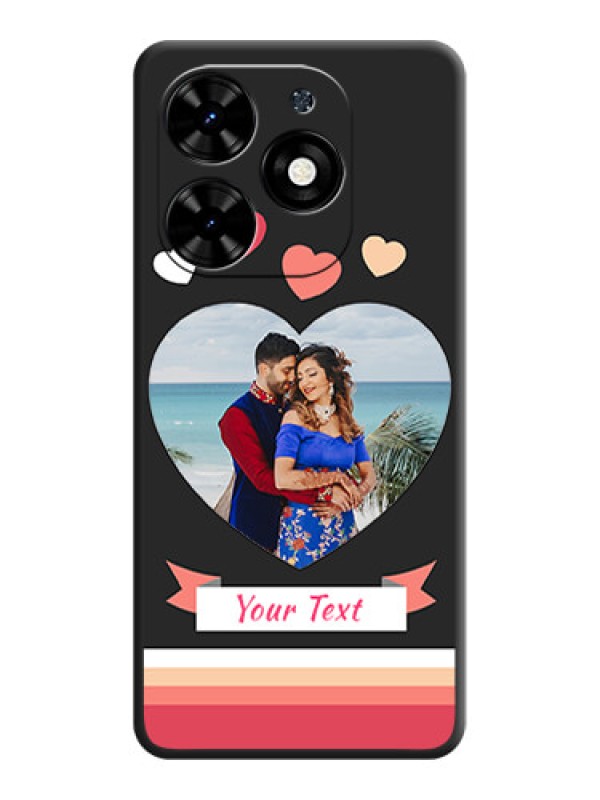 Custom Love Shaped Photo with Colorful Stripes on Personalised Space Black Soft Matte Cases - Tecno Spark Go 2024