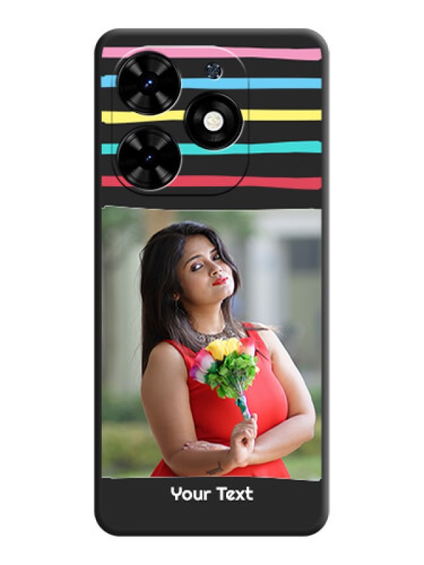 Custom Multicolor Lines with Image on Space Black Personalized Soft Matte Phone Covers - Tecno Spark Go 2024
