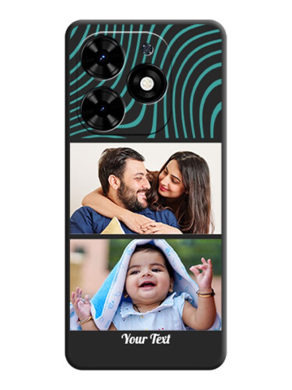 Custom Wave Pattern with 2 Image Holder on Space Black Personalized Soft Matte Phone Covers - Tecno Spark Go 2024
