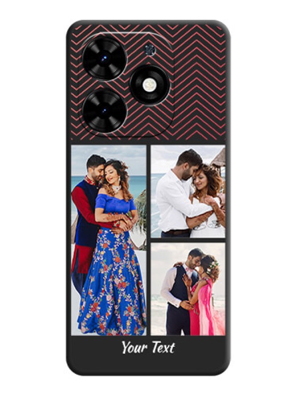 Custom Wave Pattern with 3 Image Holder on Space Black Custom Soft Matte Back Cover - Tecno Spark Go 2024