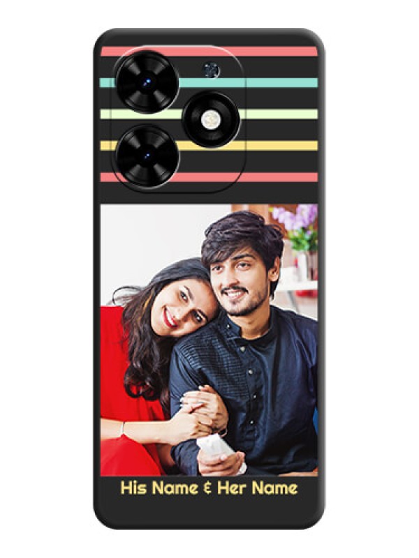 Custom Color Stripes with Photo and Text - Photo on Space Black Soft Matte Mobile Case - Tecno Spark Go 2024