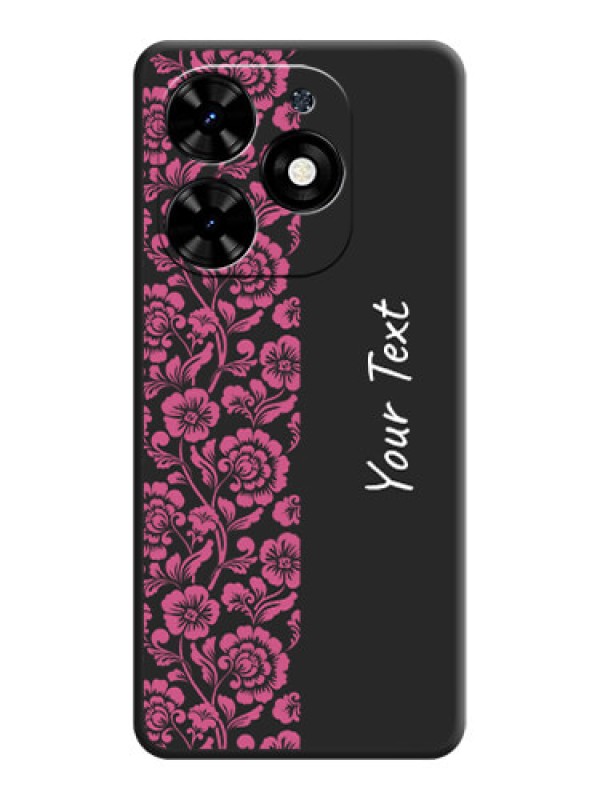Custom Pink Floral Pattern Design With Custom Text On Space Black Personalized Soft Matte Phone Covers - Tecno Spark Go 2024
