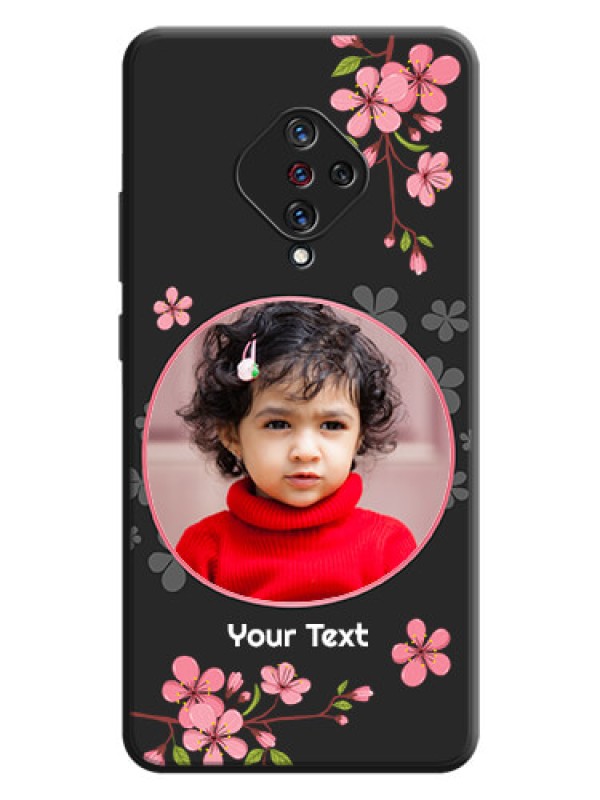 Custom Round Image with Pink Color Floral Design - Photo on Space Black Soft Matte Back Cover - Vivo S1 Pro
