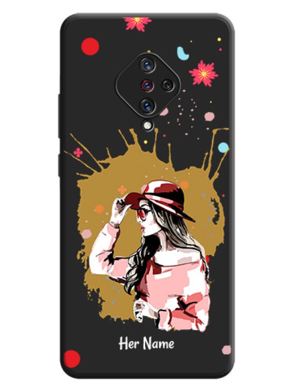 Custom Mordern Lady With Color Splash Background With Custom Text On Space Black Personalized Soft Matte Phone Covers -Vivo S1 Pro