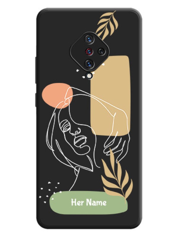 Custom Custom Text With Line Art Of Women & Leaves Design On Space Black Personalized Soft Matte Phone Covers -Vivo S1 Pro