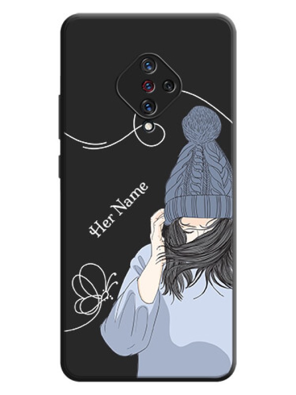 Custom Girl With Blue Winter Outfiit Custom Text Design On Space Black Personalized Soft Matte Phone Covers -Vivo S1 Pro