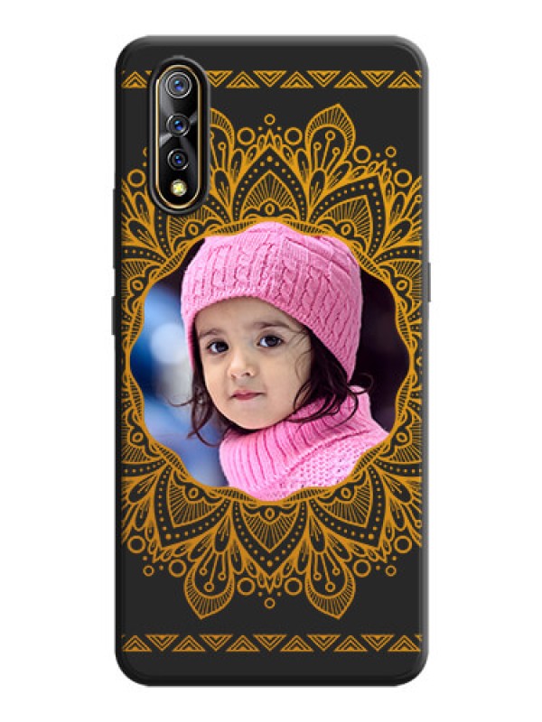 Custom Round Image with Floral Design - Photo on Space Black Soft Matte Mobile Cover - Vivo S1