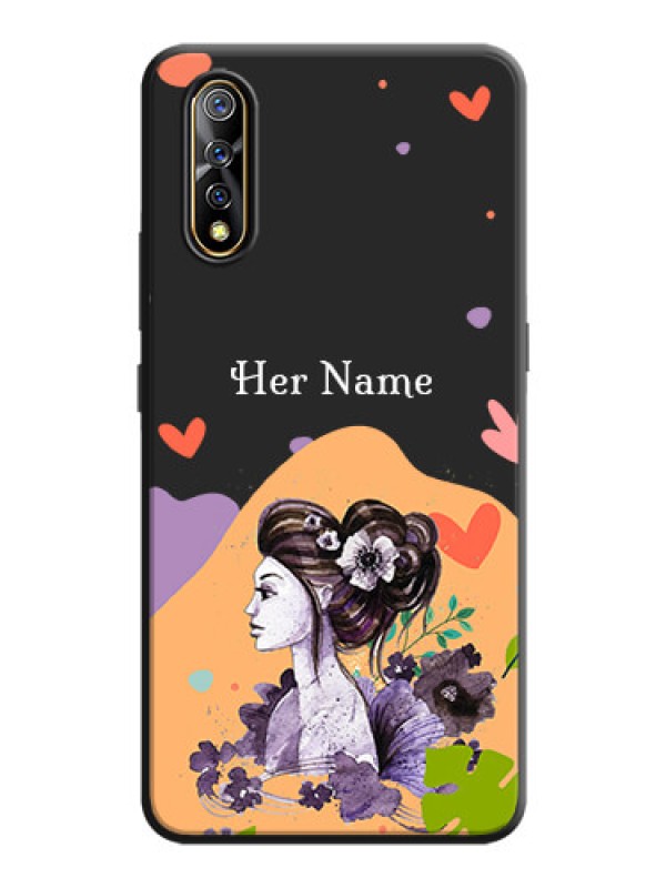 Custom Namecase For Her With Fancy Lady Image On Space Black Personalized Soft Matte Phone Covers -Vivo S1