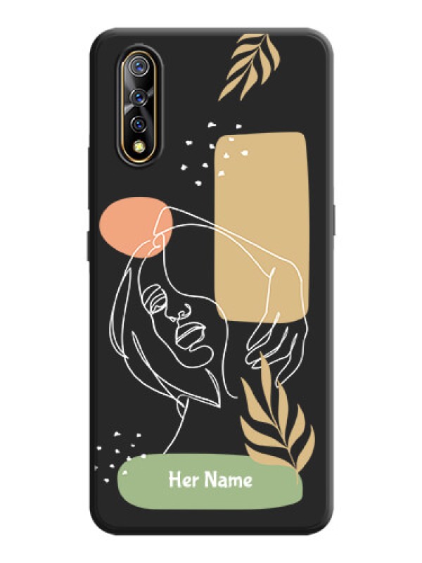 Custom Custom Text With Line Art Of Women & Leaves Design On Space Black Personalized Soft Matte Phone Covers -Vivo S1