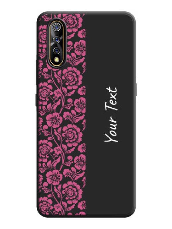 Custom Pink Floral Pattern Design With Custom Text On Space Black Personalized Soft Matte Phone Covers -Vivo S1
