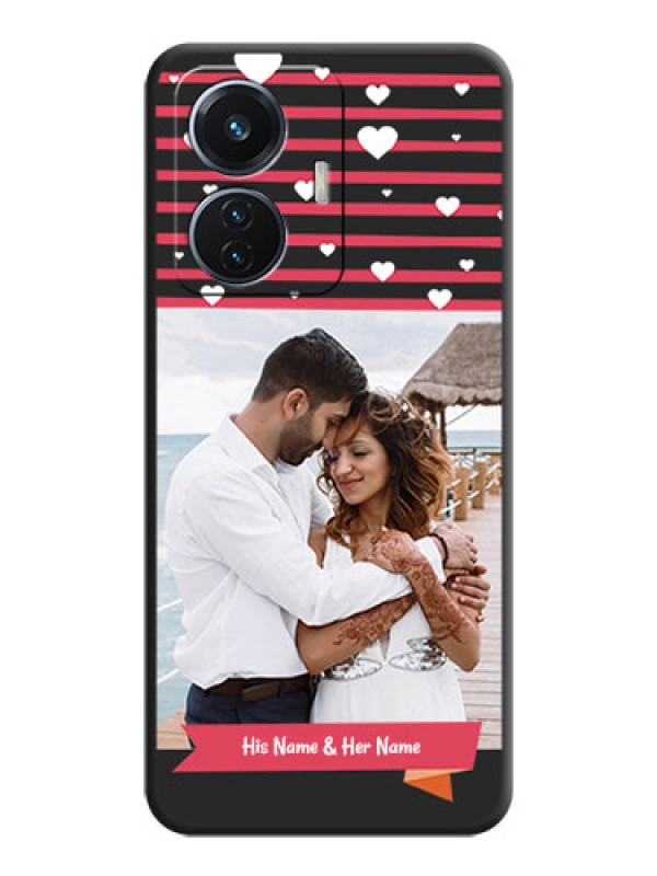 Custom White Color Love Symbols with Pink Lines Pattern on Space Black Custom Soft Matte Phone Cases - Vivo T1 44W 4G
