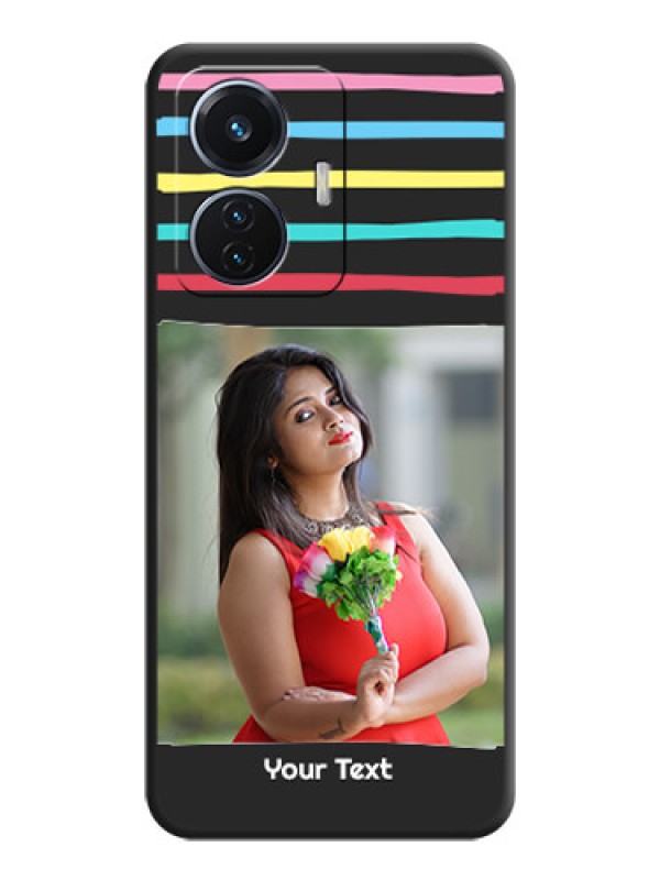 Custom Multicolor Lines with Image on Space Black Personalized Soft Matte Phone Covers - Vivo T1 44W 4G