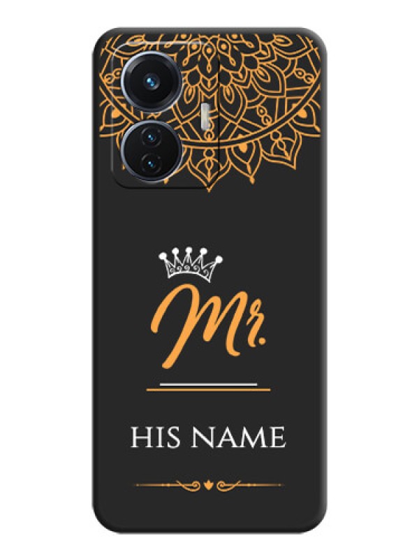 Custom Mr Name with Floral Design  on Personalised Space Black Soft Matte Cases - Vivo T1 44W 4G