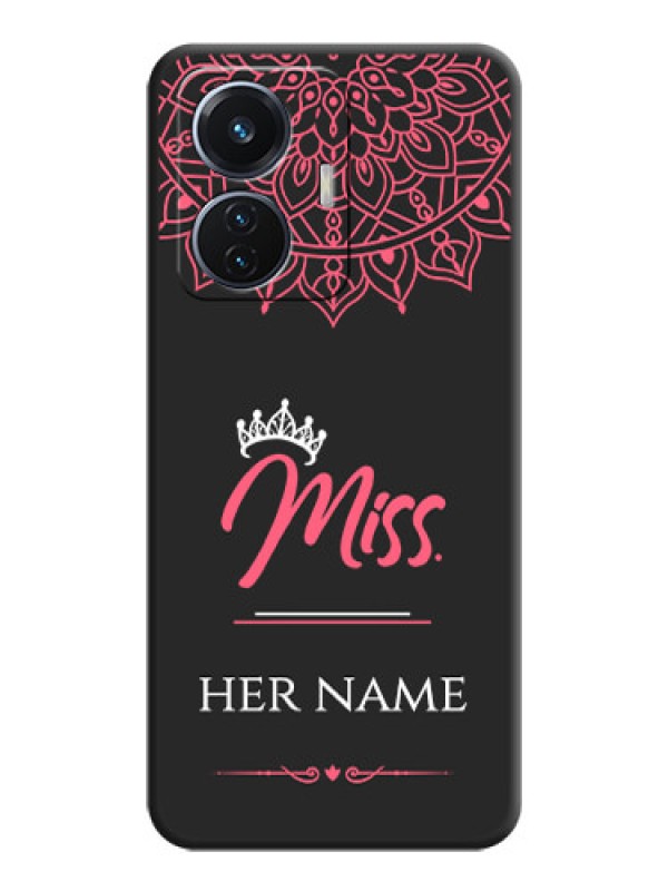 Custom Mrs Name with Floral Design on Space Black Personalized Soft Matte Phone Covers - Vivo T1 44W 4G