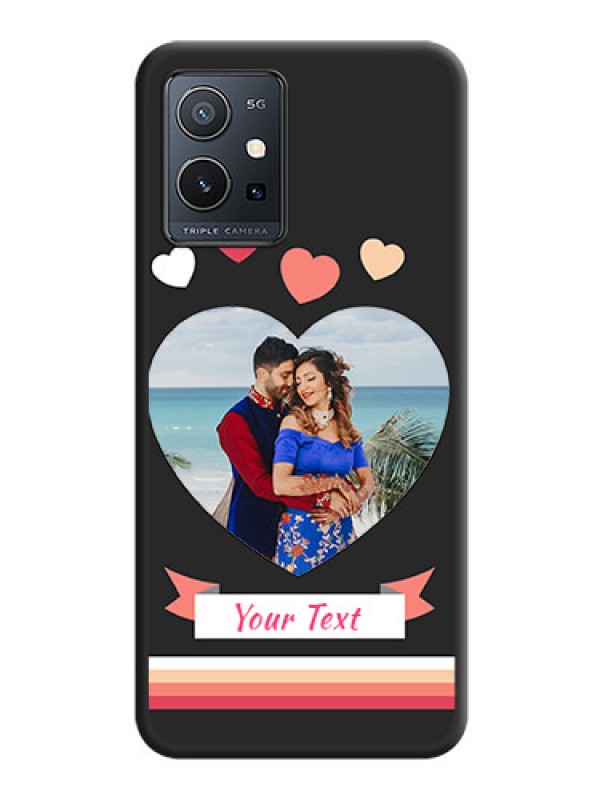 Custom Love Shaped Photo with Colorful Stripes on Personalised Space Black Soft Matte Cases - Vivo T1 5G