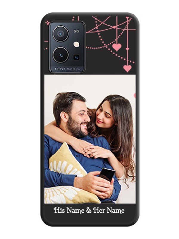 Custom Pink Love Hangings with Text on Space Black Custom Soft Matte Back Cover - Vivo T1 5G