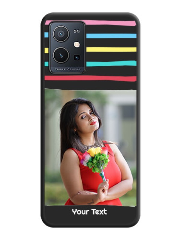 Custom Multicolor Lines with Image on Space Black Personalized Soft Matte Phone Covers - Vivo T1 5G