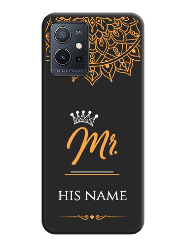 Custom Mr Name with Floral Design  on Personalised Space Black Soft Matte Cases - Vivo T1 5G