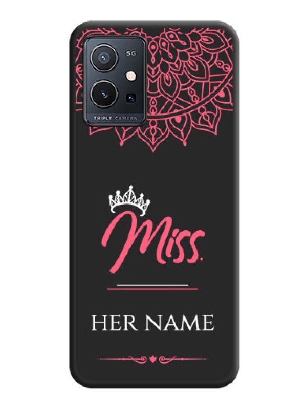 Custom Mrs Name with Floral Design on Space Black Personalized Soft Matte Phone Covers - Vivo T1 5G