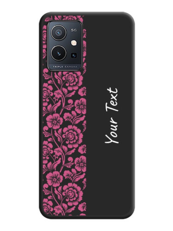 Custom Pink Floral Pattern Design With Custom Text On Space Black Personalized Soft Matte Phone Covers -Vivo T1 5G