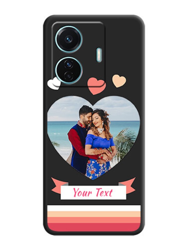 Custom Love Shaped Photo with Colorful Stripes on Personalised Space Black Soft Matte Cases - Vivo T1 Pro 5G